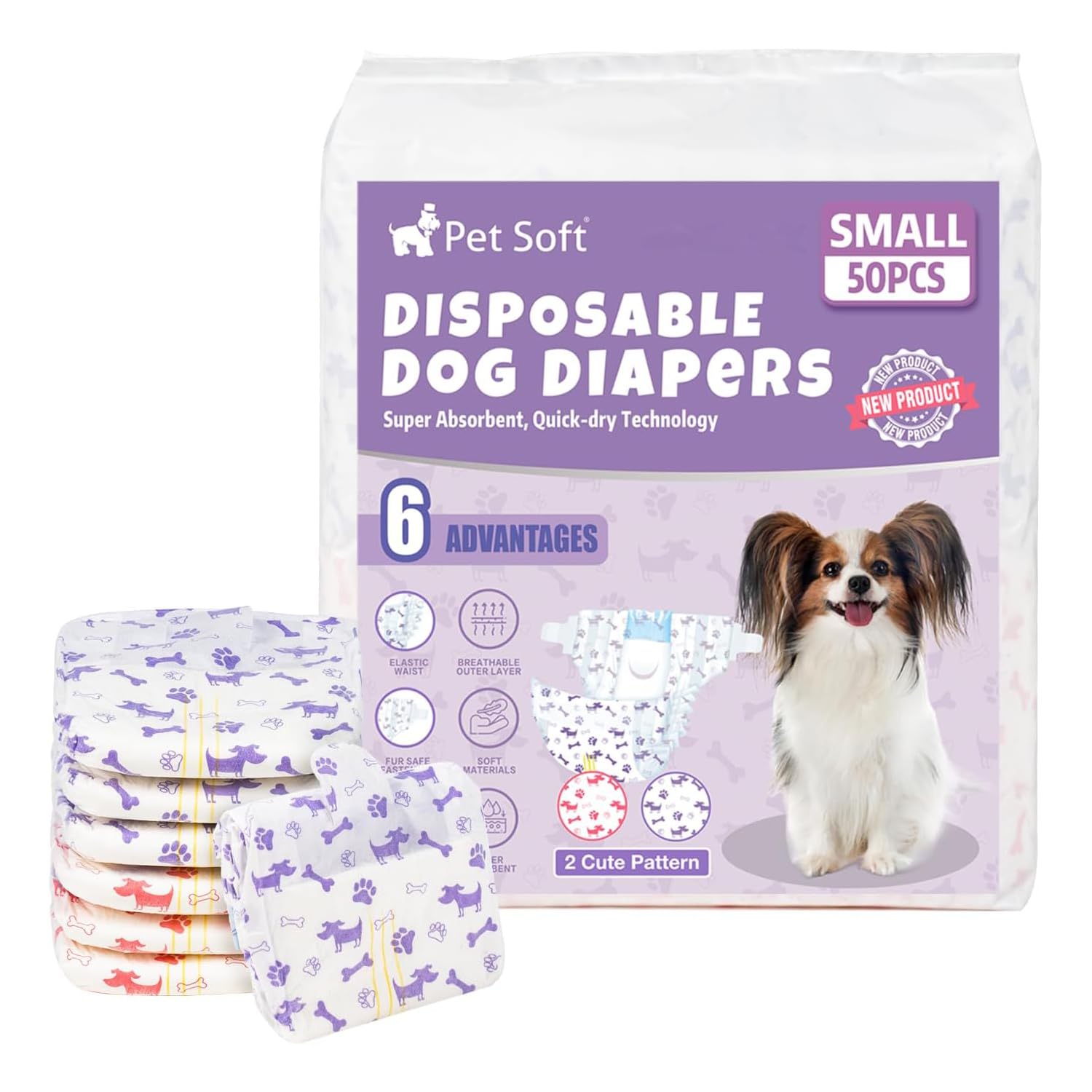 Pet Soft pañales para perros femeninos, paquete con patrones variados para mayor confort diario.