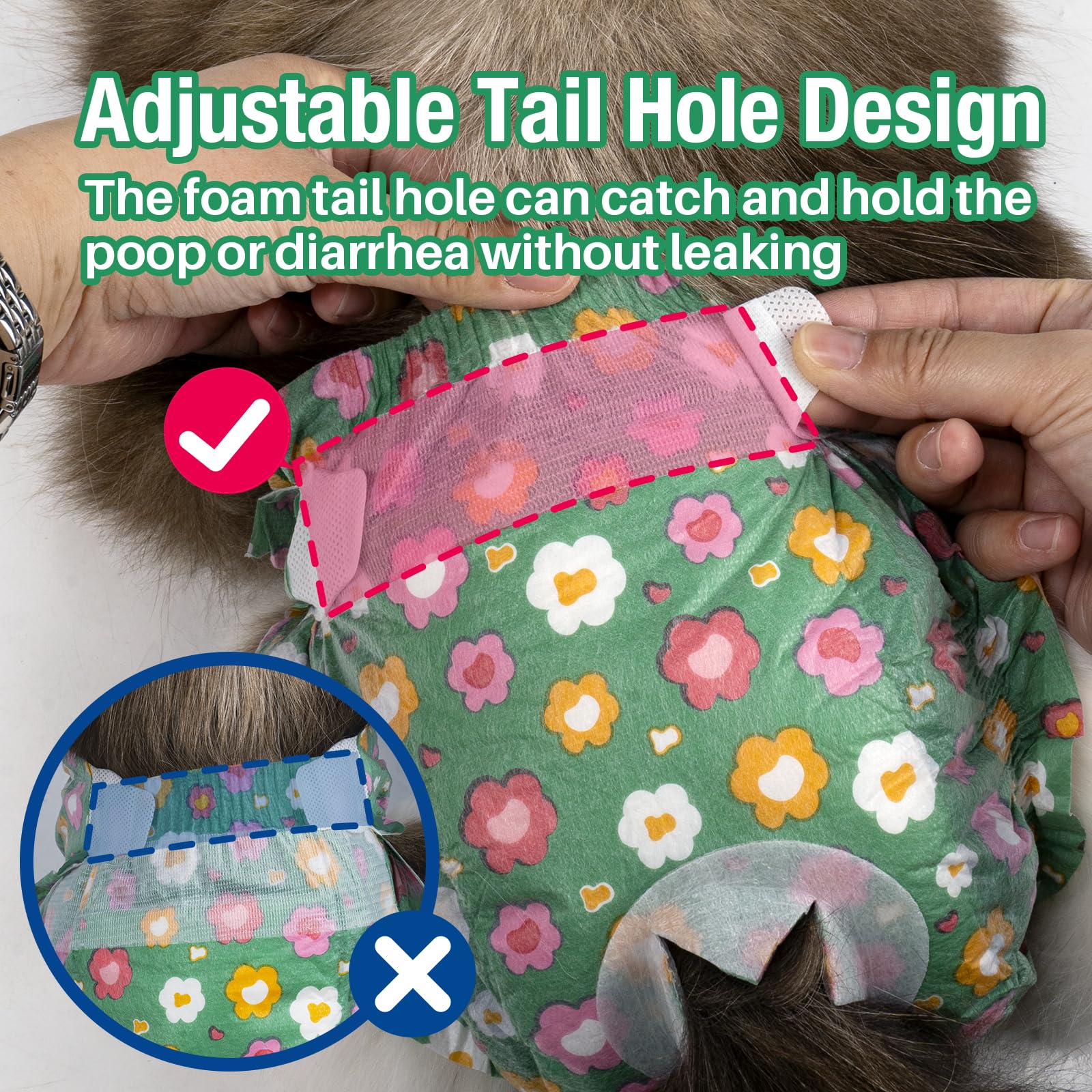 Pet Soft pañales desechables para gatos con agujero de espuma ajustable para la cola
