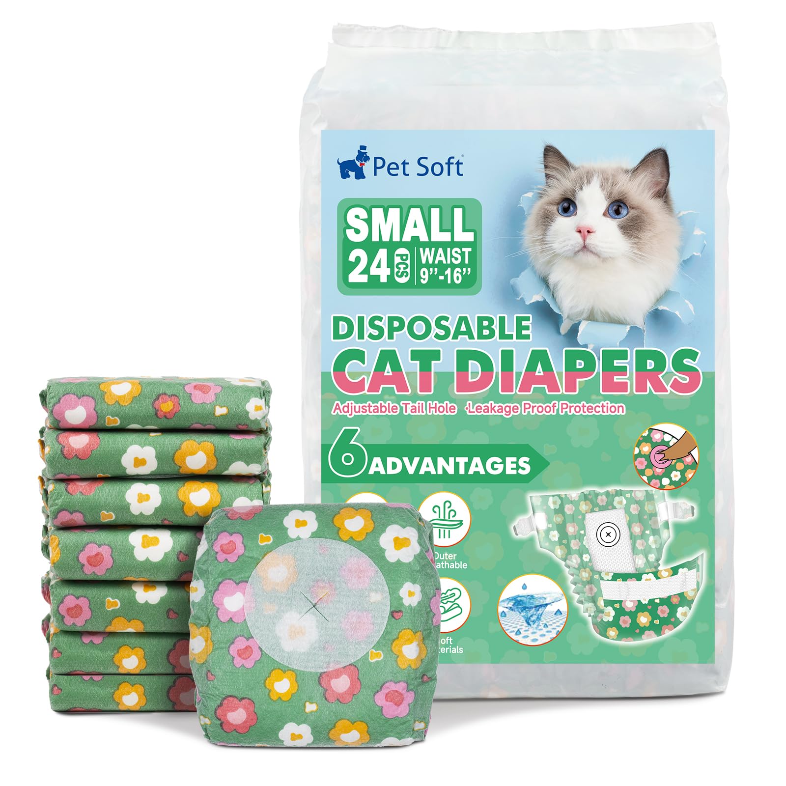 Pet Soft pañales desechables para gatos pequeños, diseño GN Flores, empaque cómodo