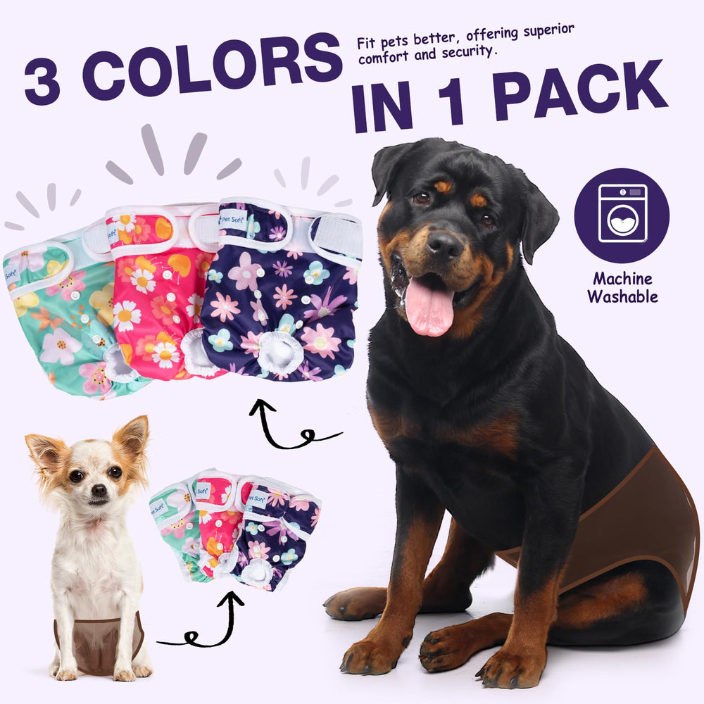 Pañales femeninos Pet Soft con patrón floral para perras felices.