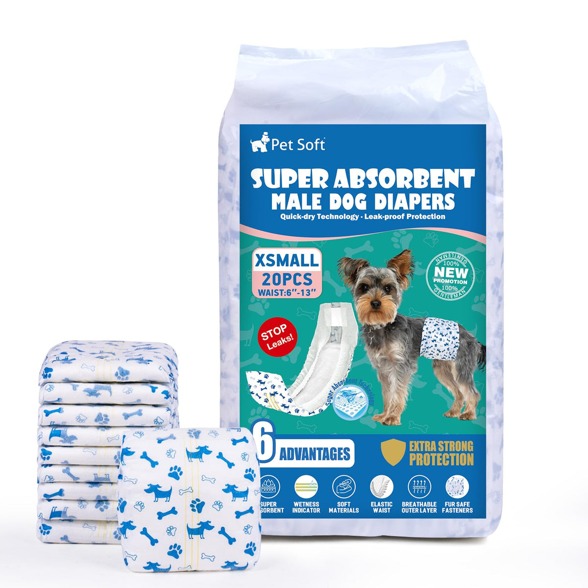 Pet Soft panales para perro macho XS con cierre elastico para ajuste cómodo