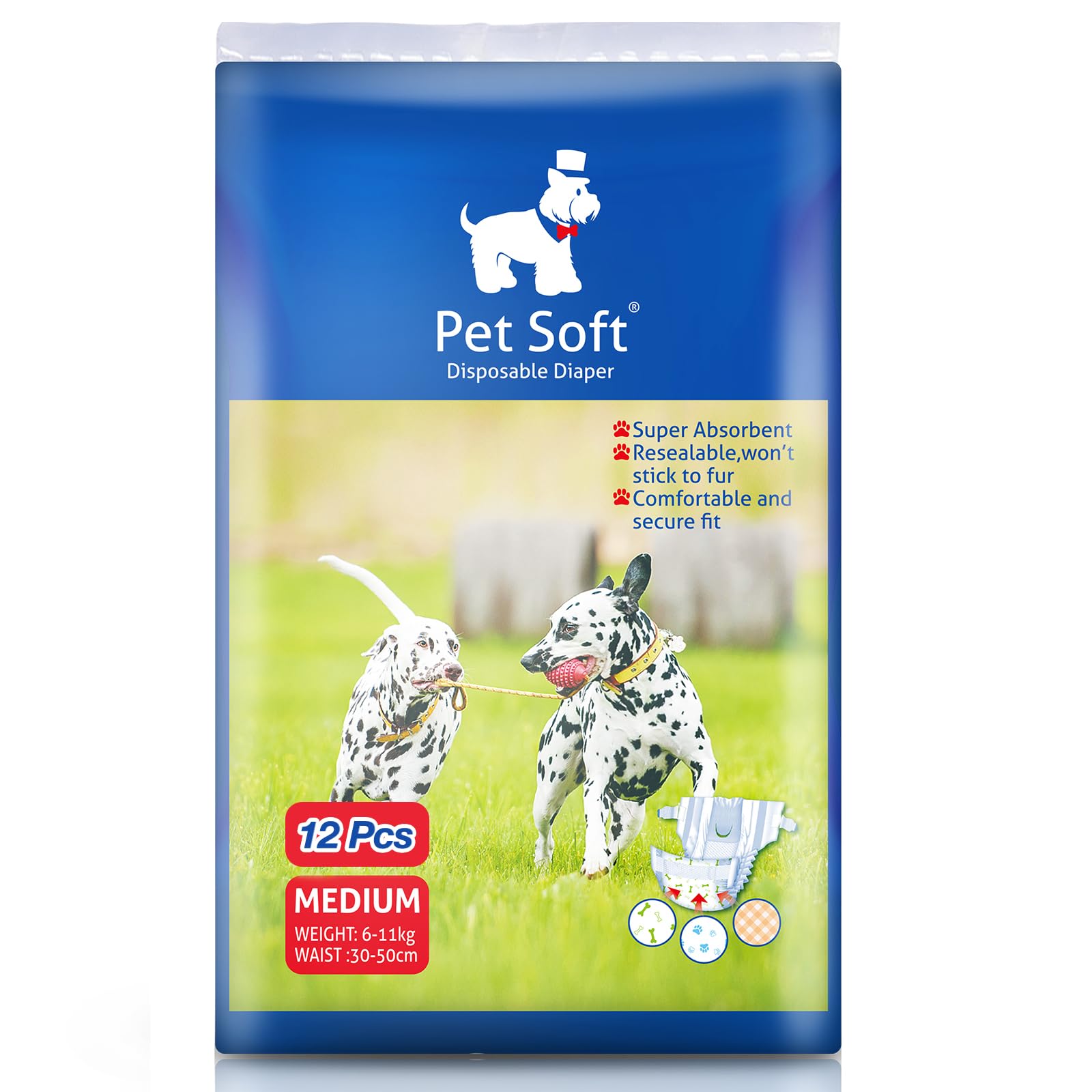 Pañales Pet Soft para perros medianos, paquete de 12 protege el hogar.