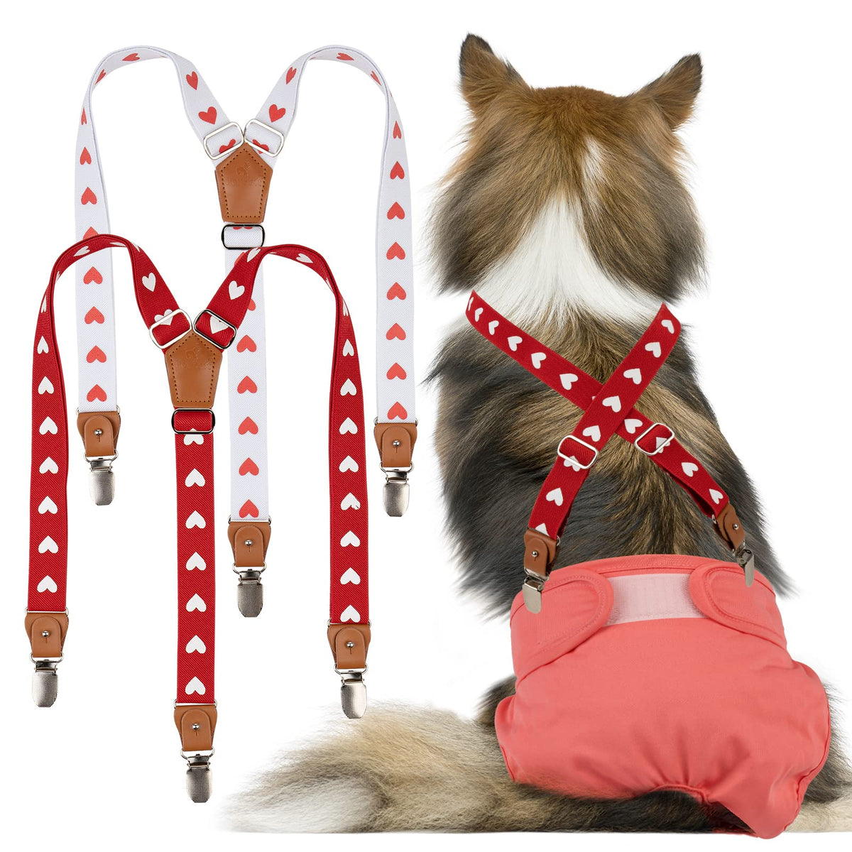 Pet Soft tirantes para perros con diseño de corazones, mantienen el pañal en su lugar durante paseos