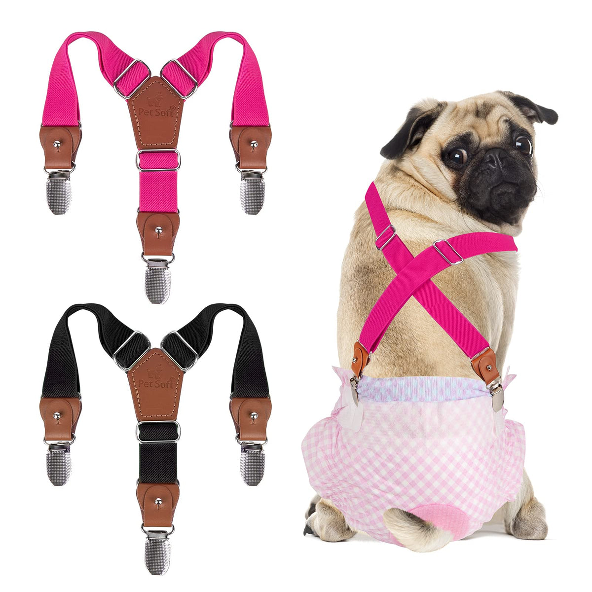 Pet Soft tirantes para perro: sujecion segura evita que el pañal se caiga.