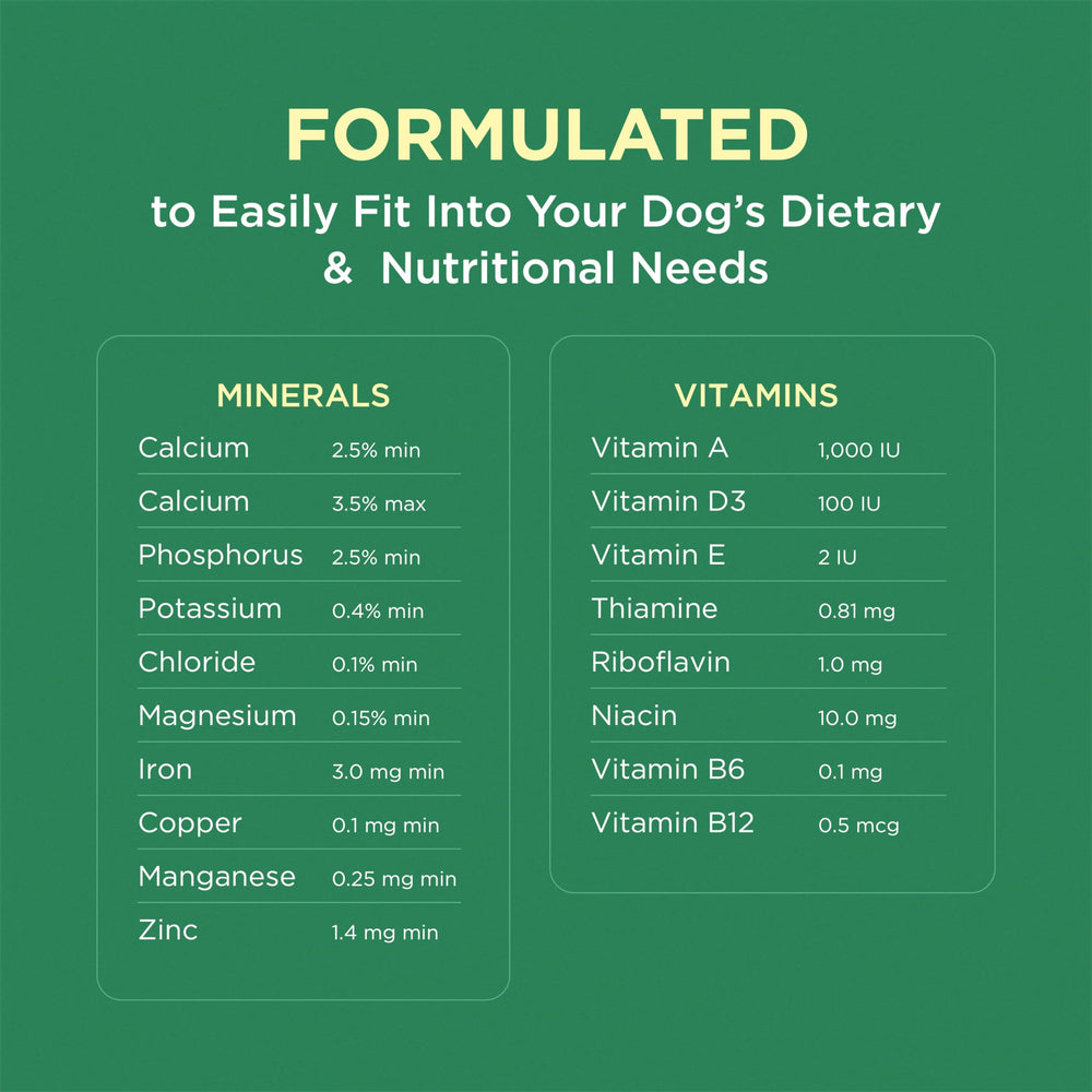 Pet-Tabs nutrición con 17 vitaminas y minerales para perros.