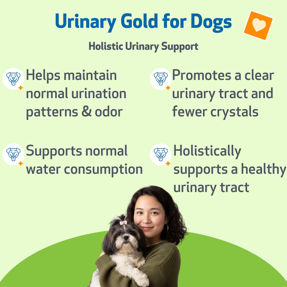 Pet Wellbeing Urinary Gold, etiqueta legible mostrando ingredientes para bienestar urinario