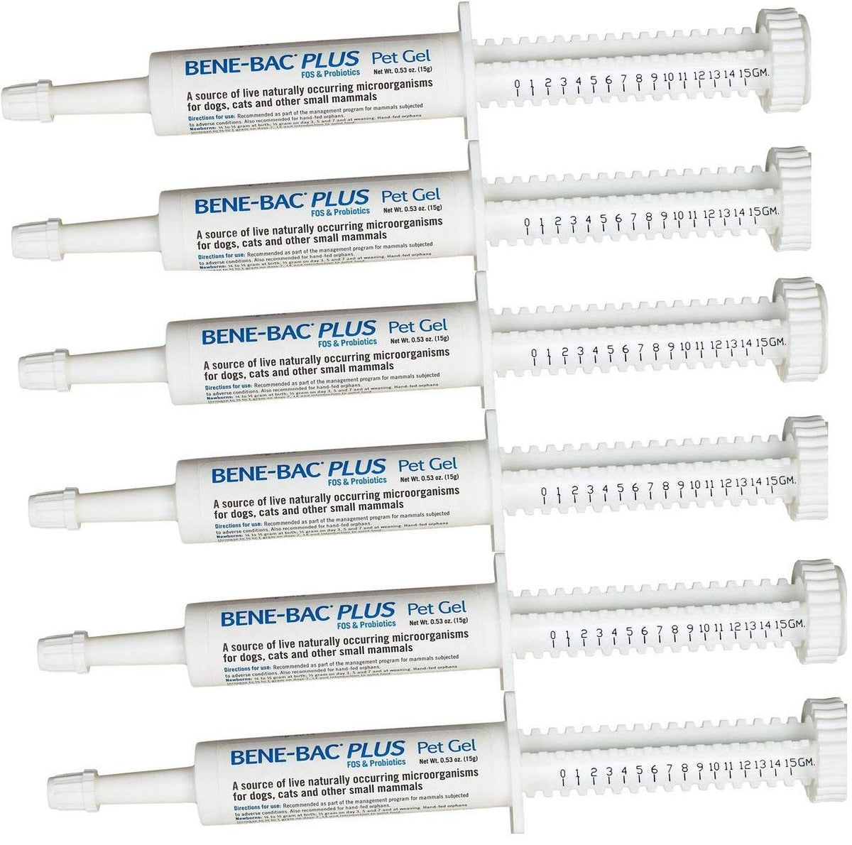 PetAg Bene-Bac Gel en jeringa de 15 g, promueve la salud digestiva en mascotas.
