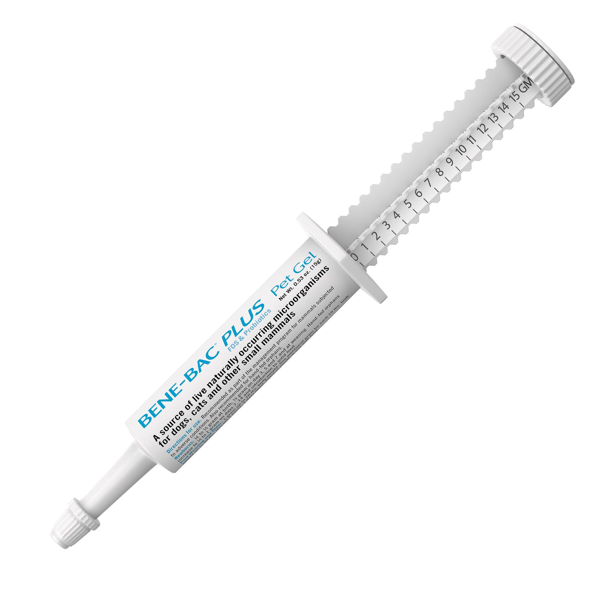 PetAg Bene-Bac Plus Gel, inyector 15 g, para apoyo digestivo en perros y gatos.