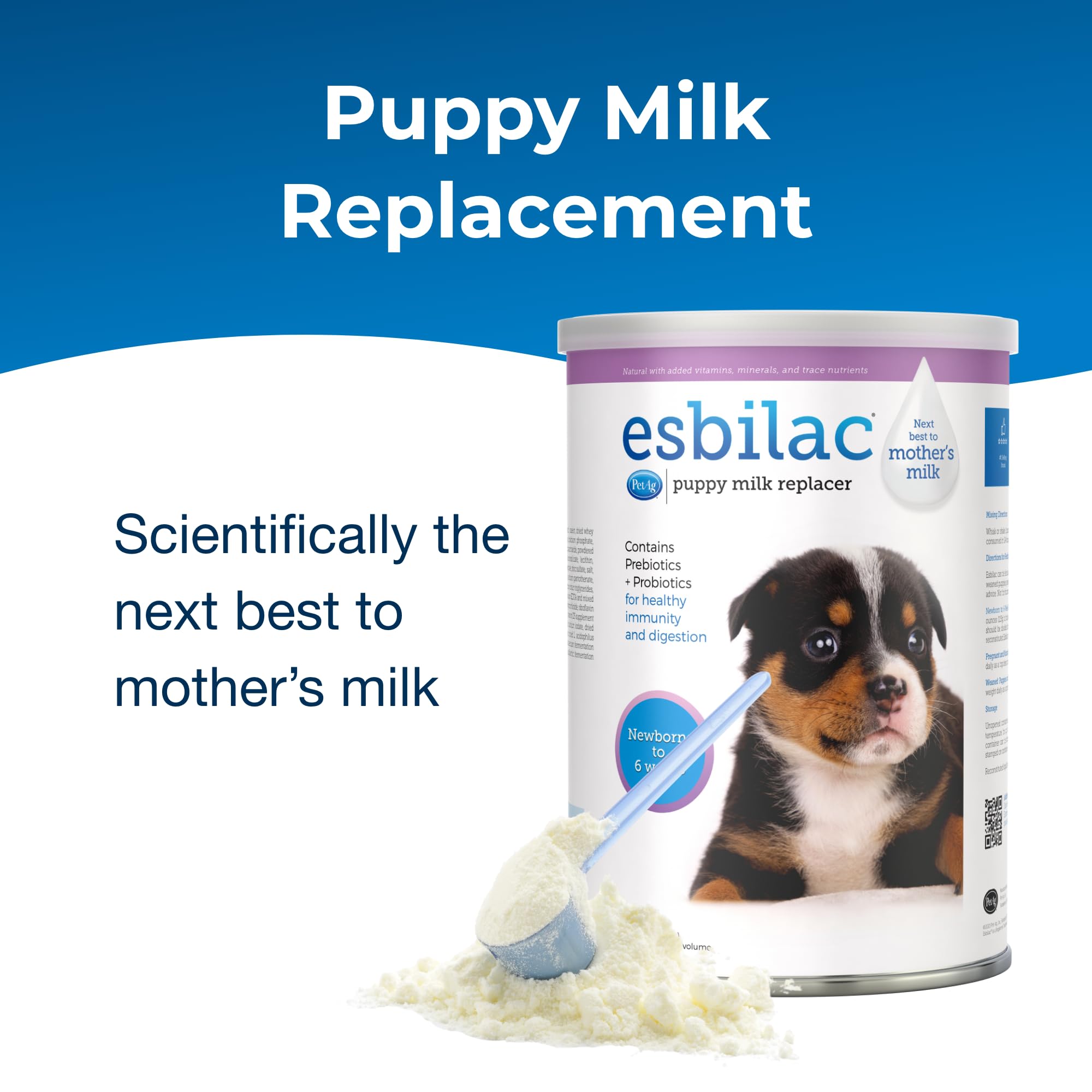 PetAg Esbilac mezcla-con-agua-tibia, digestión suave para cachorros.