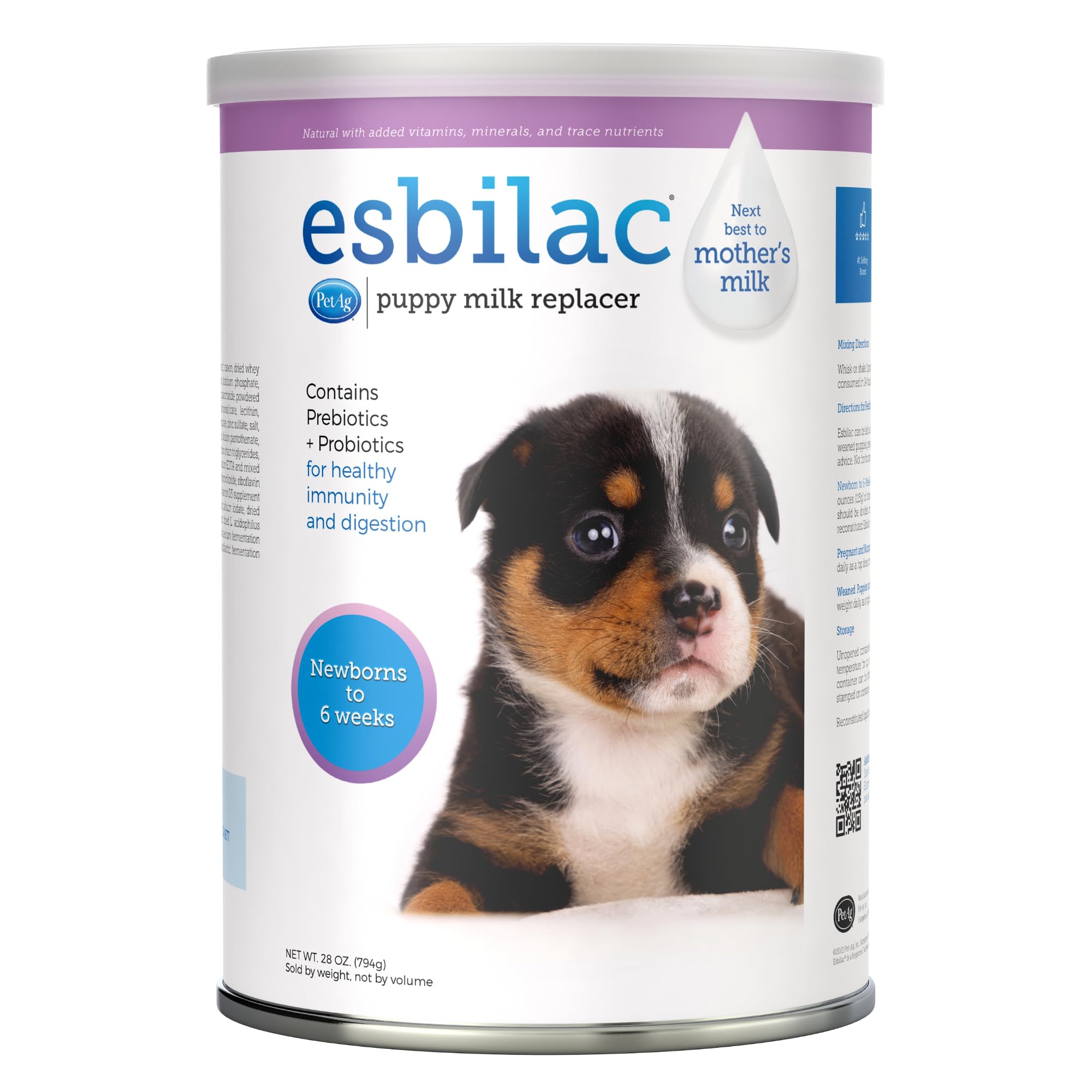 PetAg Esbilac polvo-leche para cachorros, soporte nutricional inicial.