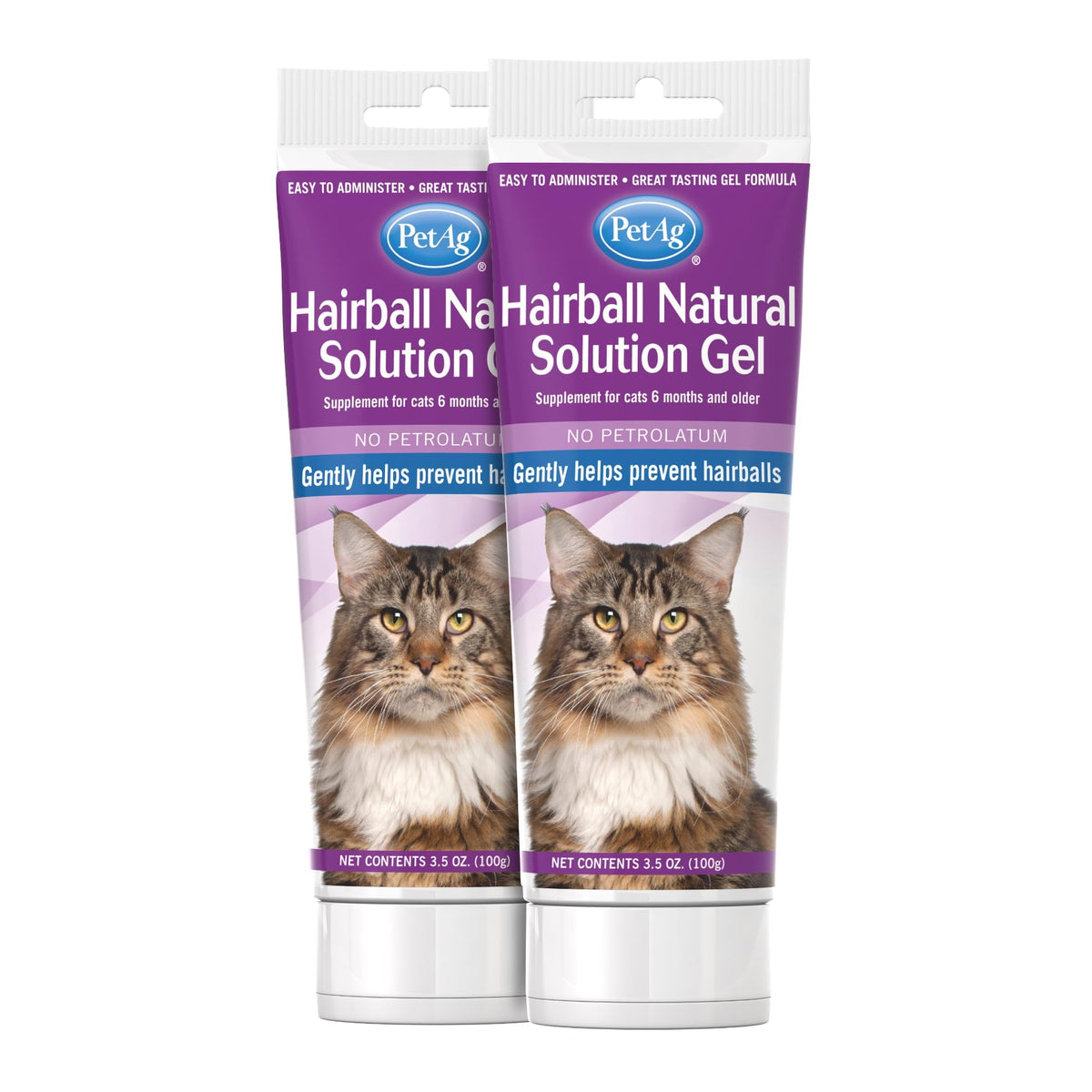 PetAg gel natural para bolas de pelo en gatos, envase visible, uso sencillo.