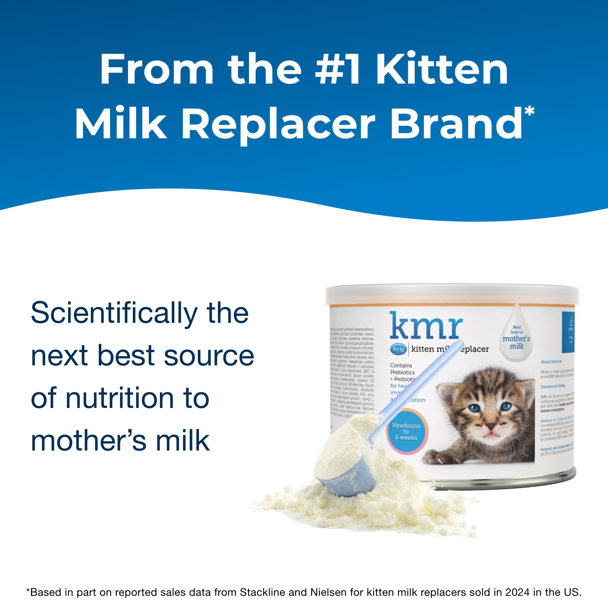 PetAg KMR fórmula para gatitos 0–6 semanas, textura cercana a leche materna