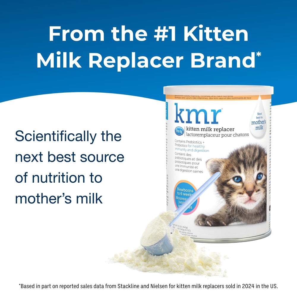 PetAg KMR fórmula nutritiva para gatitos: nutrientes clave cercano a la leche materna.