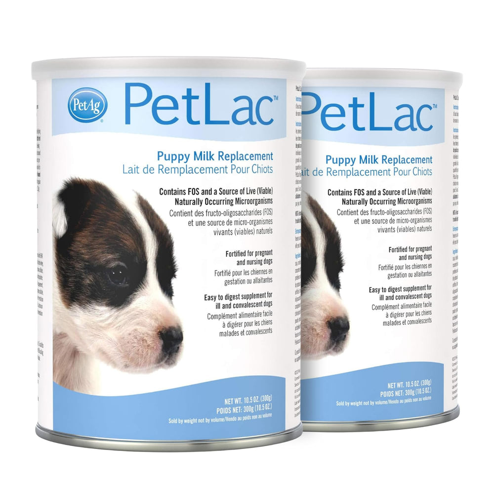 PetLac en polvo para cachorros, envase listo para mezclar y alimentar.