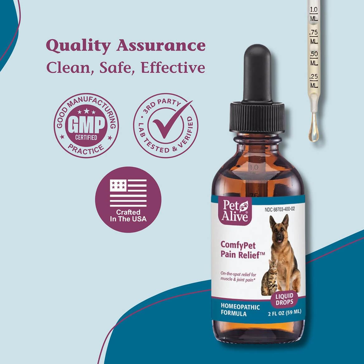 PetAlive ComfyPet, fórmula natural con ingredientes homeopáticos suaves.