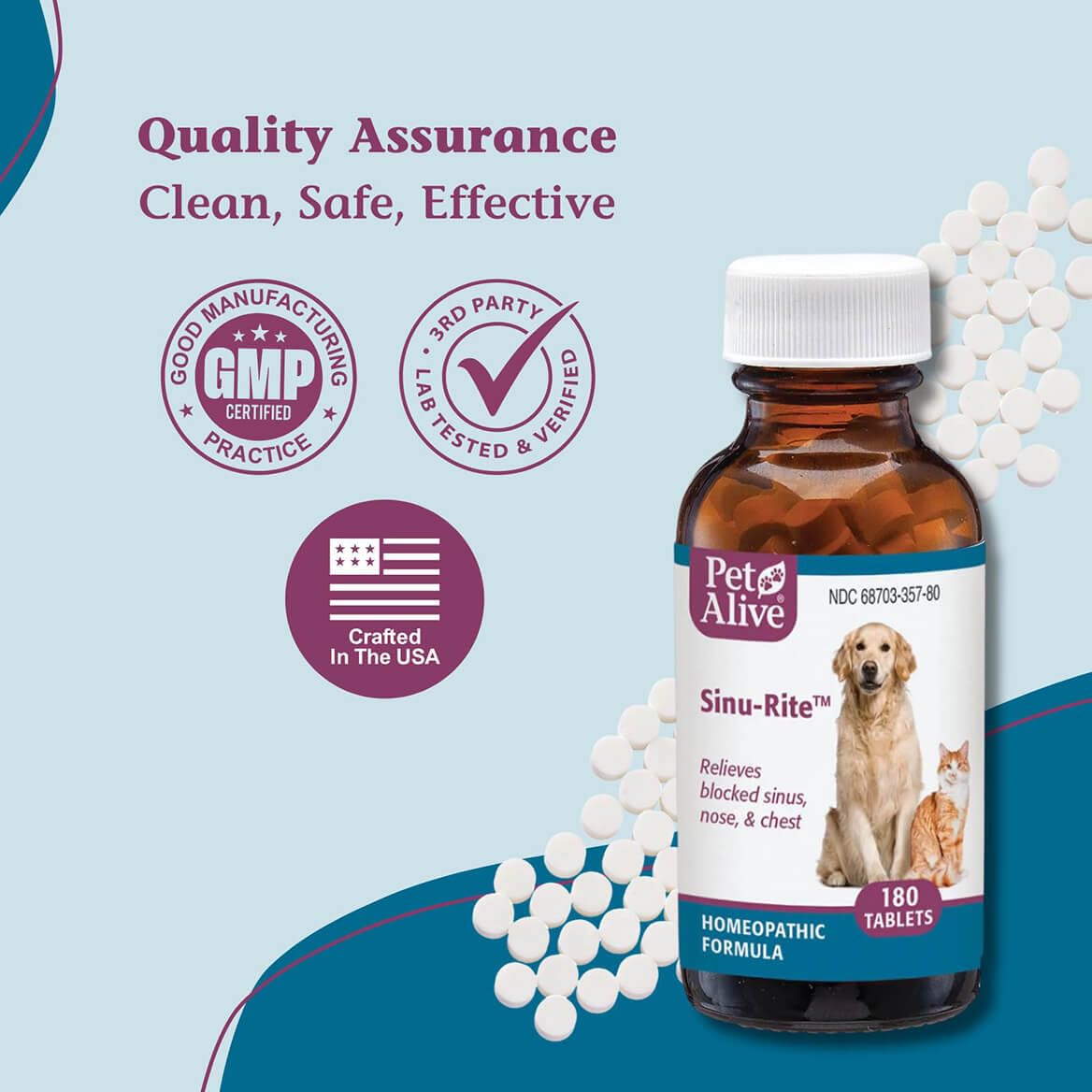 PetAlive Sinu-Rite: fórmula 100% natural de hierbas y homeopatía para mascotas.