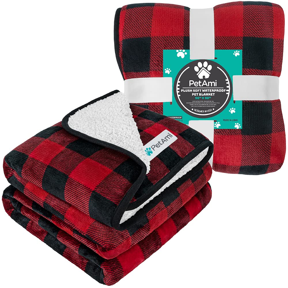 PetAmi manta de cuadros rojos, ideal para viajar