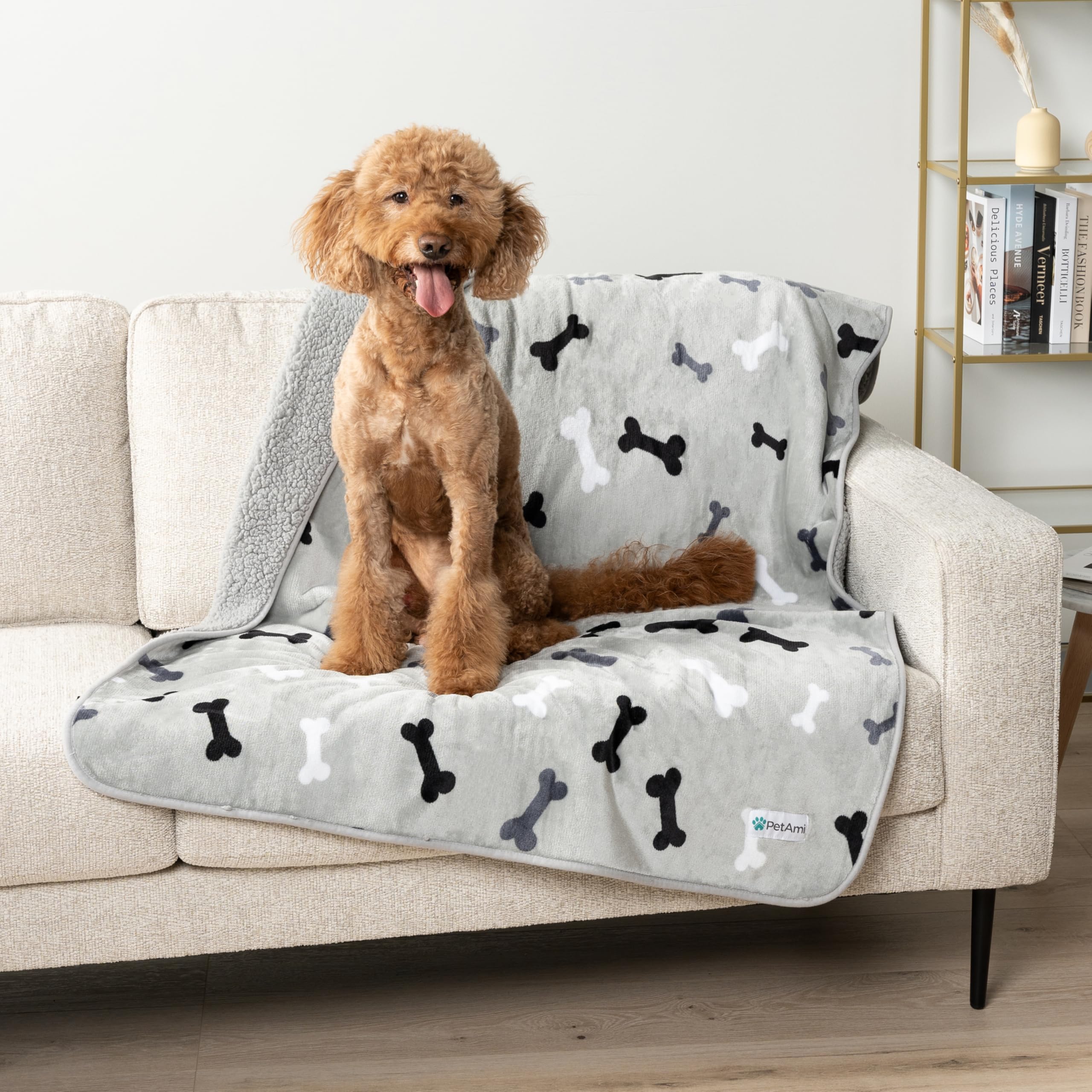 Manta PetAmi 90x90 cm, ideal para camas de perros grandes