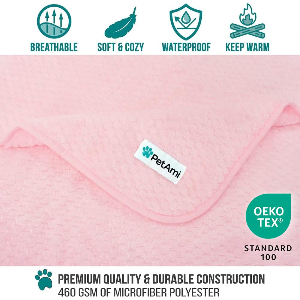 Manta PetAmi de doble cara rosa, cómoda para mascotas.