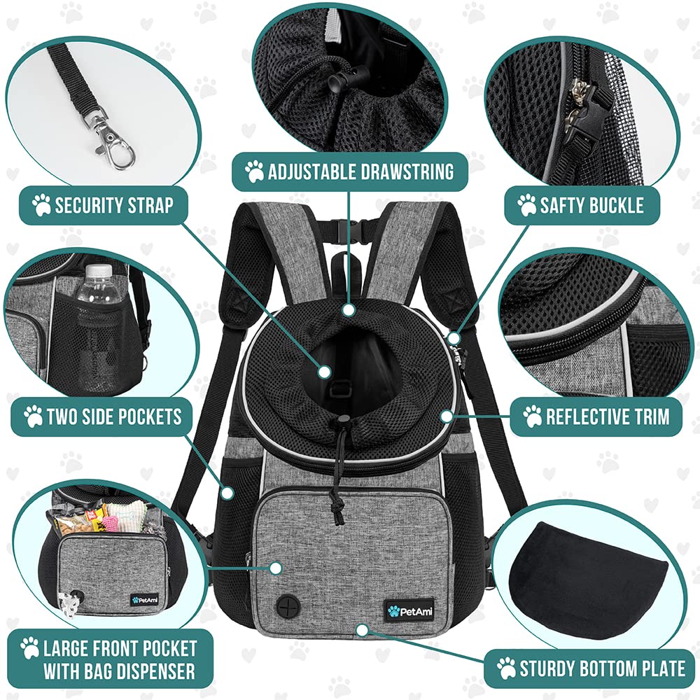 PetAmi Mochila frontal con acolchado extra para hombros durante caminatas largas