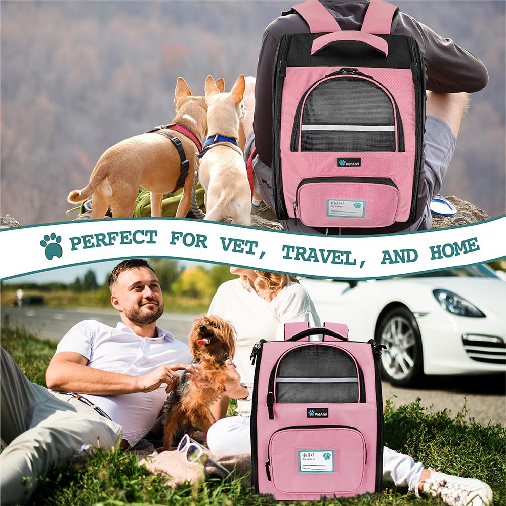 PetAmi mochila transporte perro-gato bolsillos-accesorios para organización