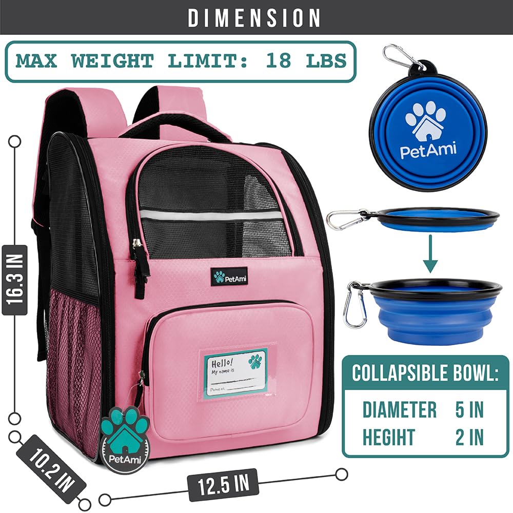 PetAmi mochila transporte perro-gato ventilada, flujo de aire óptimo durante caminatas