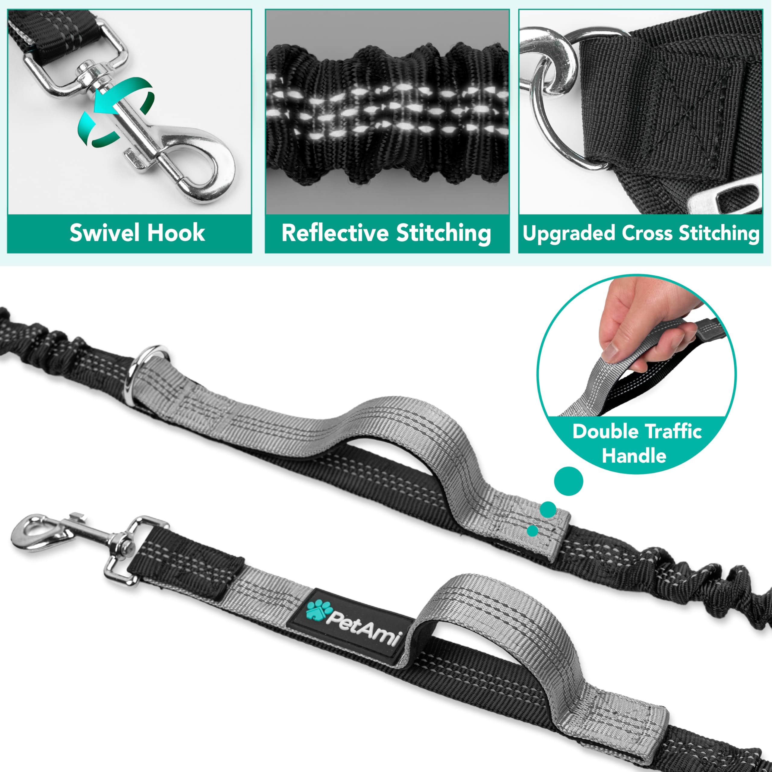 PetAmi Premium Correas dobles con absorción de tirones para control suave