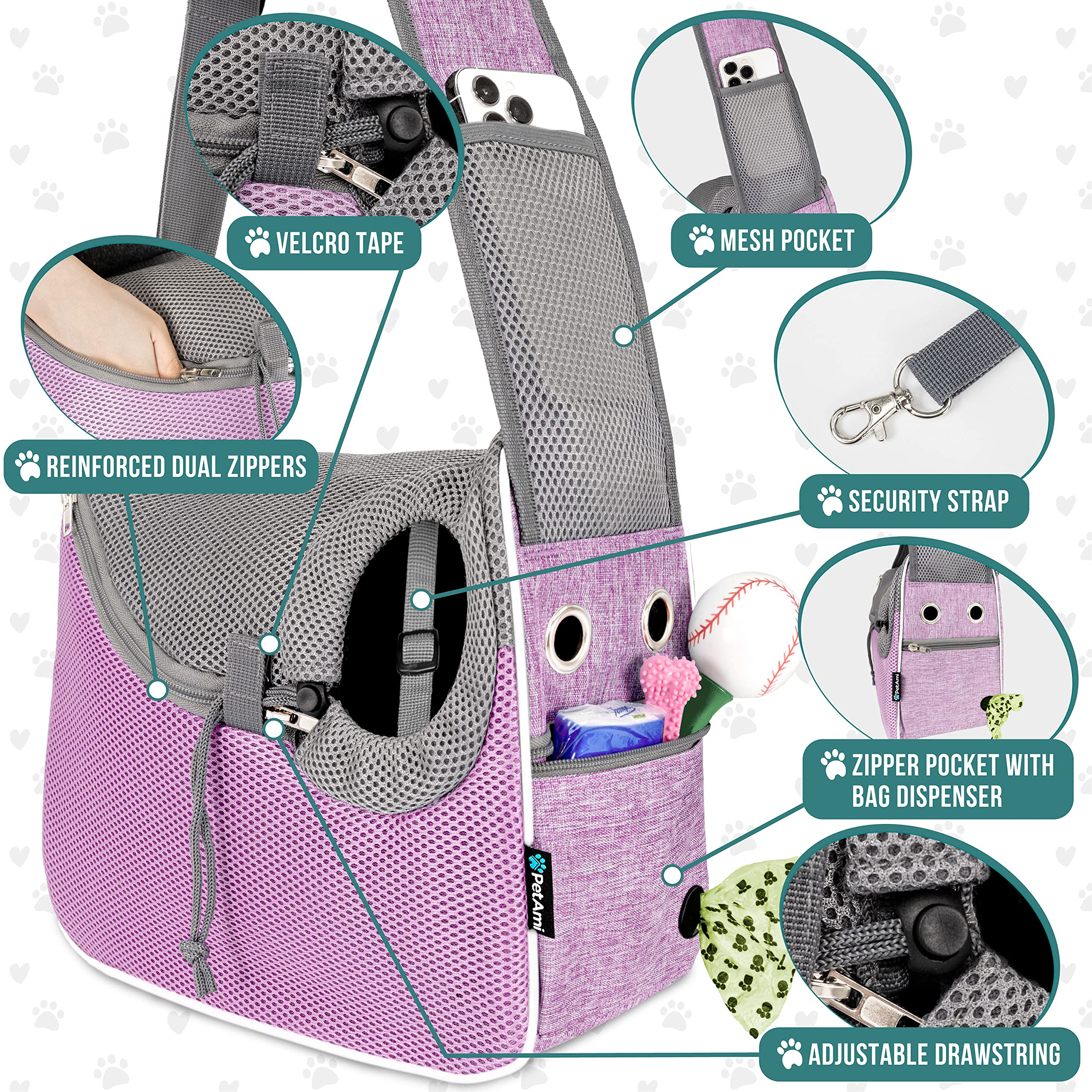 PetAmi sling cama sherpa interior, cómodo descanso para siestas.