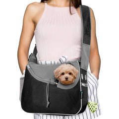 PetAmi Sling Carrier, vista frontal, transporte cómodo para mascotas pequeñas durante paseos