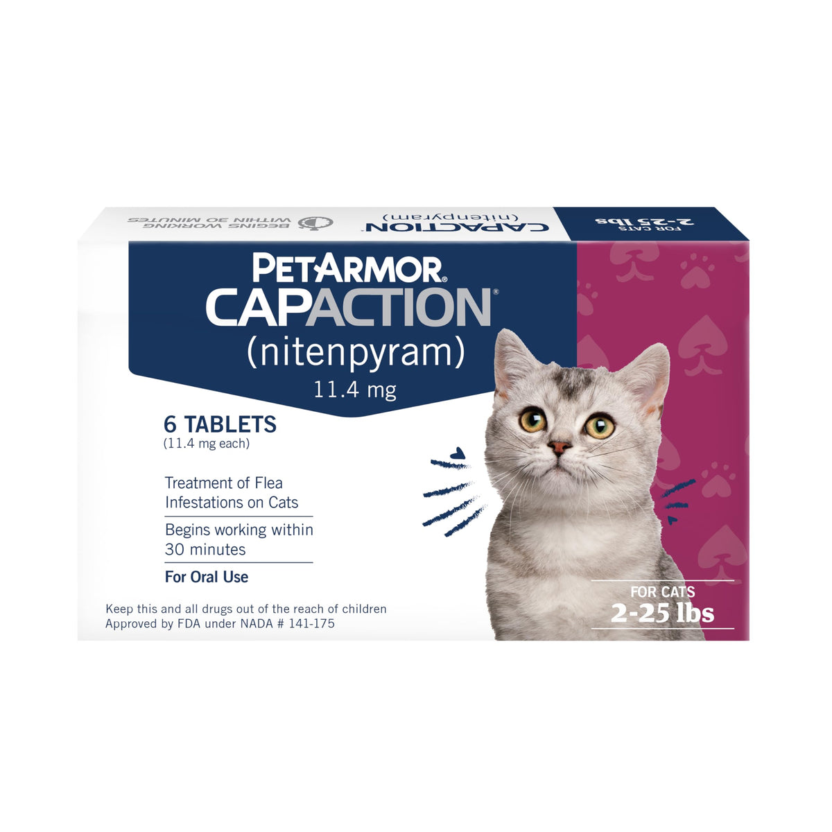 PetArmor CAPACTION, tableta para gatos, inicio en 30 minutos para pulgas.