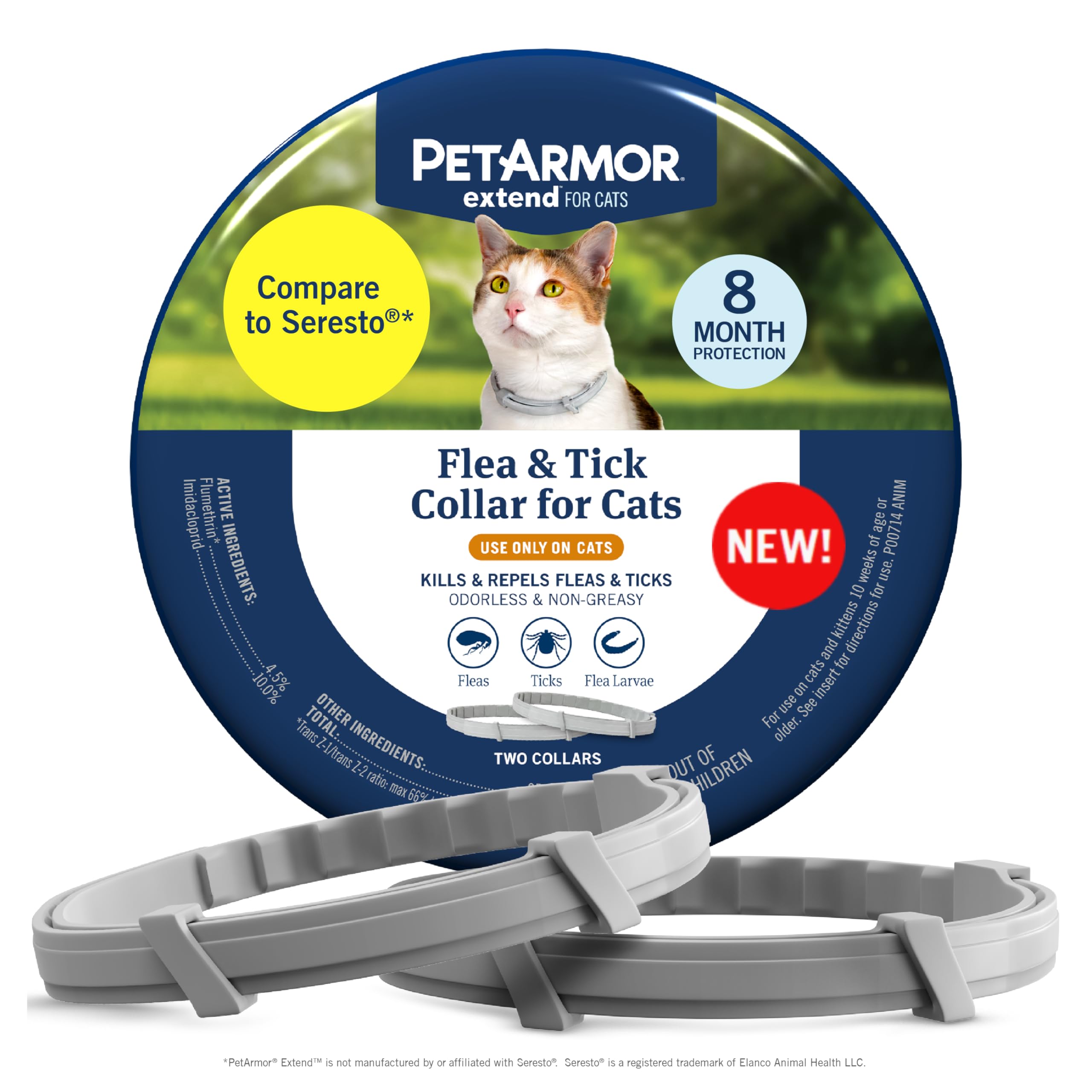 PetArmor Extend Collar para gatos visto de frente, protección de hasta ocho meses.