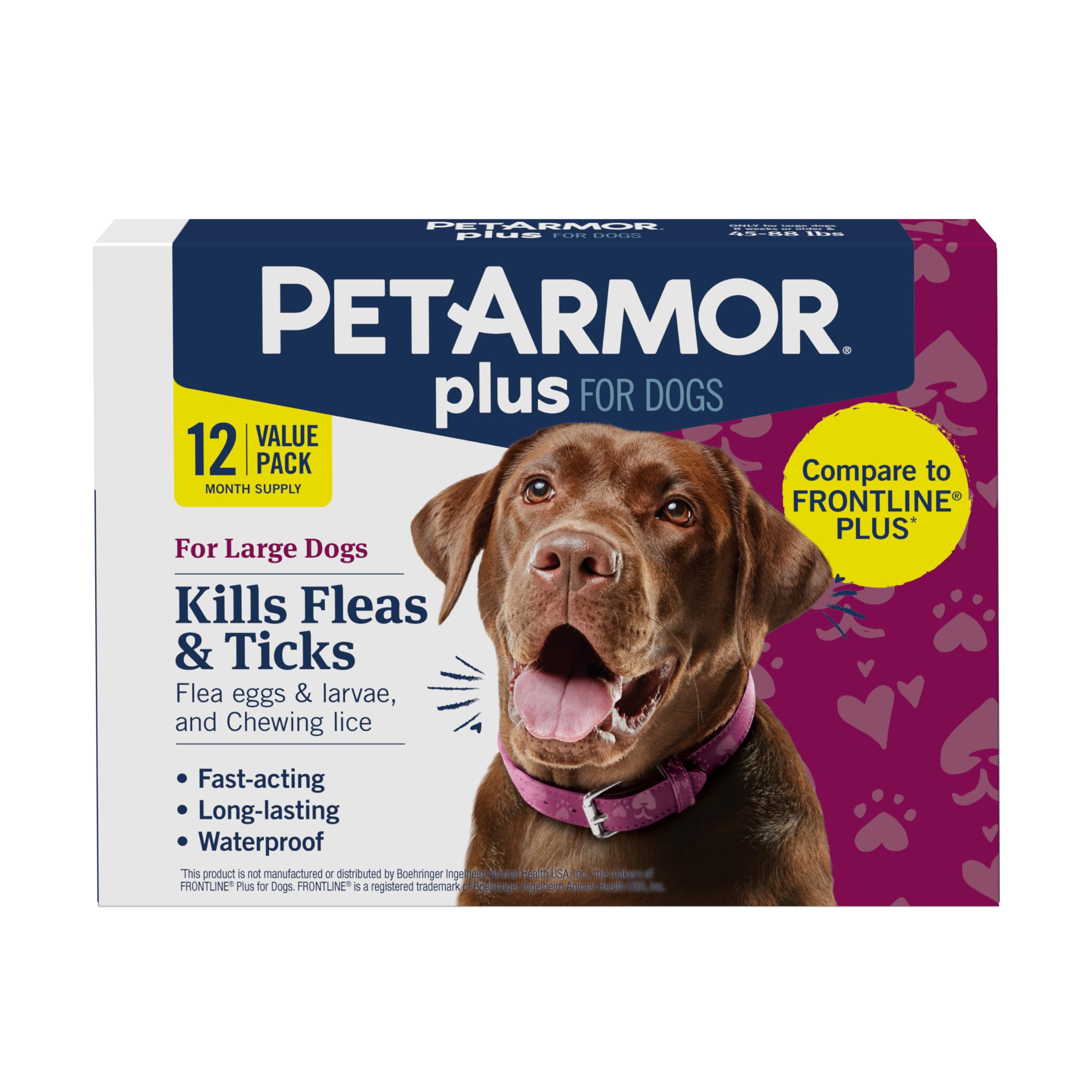 PetArmor Plus, botella de aplicación para perros grandes, protección contra pulgas y garrapatas.
