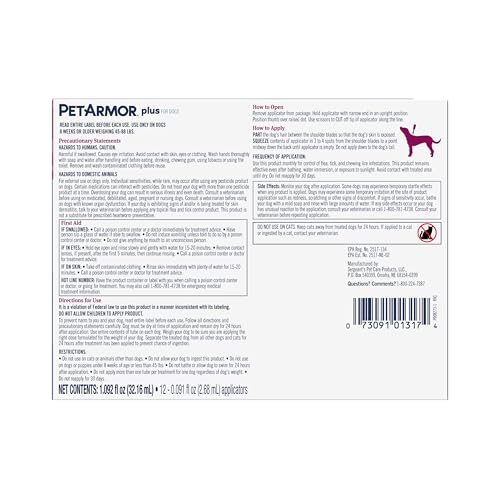 PetArmor Plus, cobertura de 30 días por dosis para perros grandes.