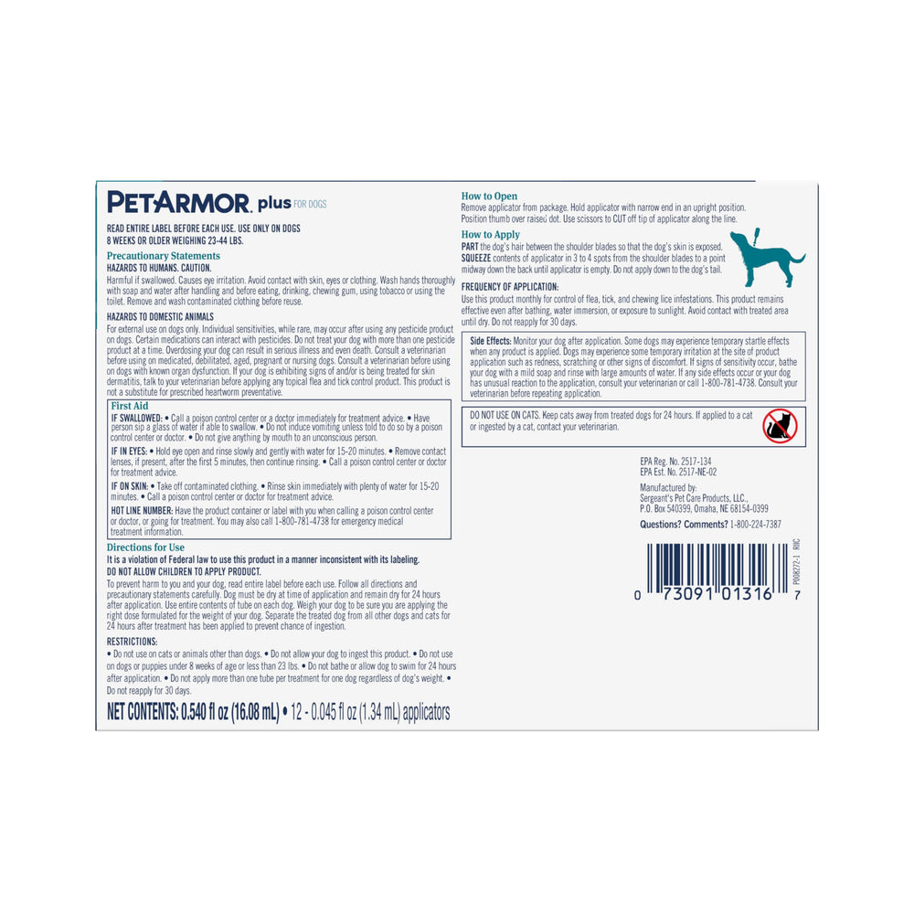 PetArmor Plus paquete anual de 12 dosis para perros medianos