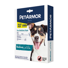 PetArmor: caja del producto para tratamiento de pulgas y garrapatas en perros medianos.