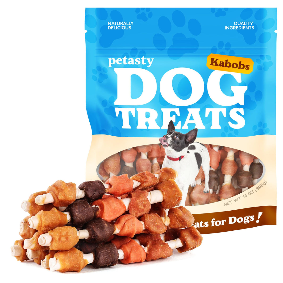 PETASTY brochetas para perros, close-up de sabores variados para masticar y recompensar