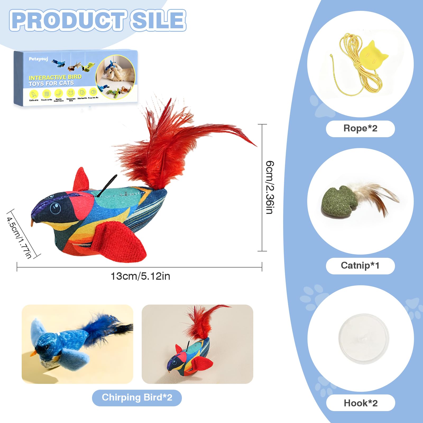 Petayouj pajarito compacto para gatos, fácil de agarrar.