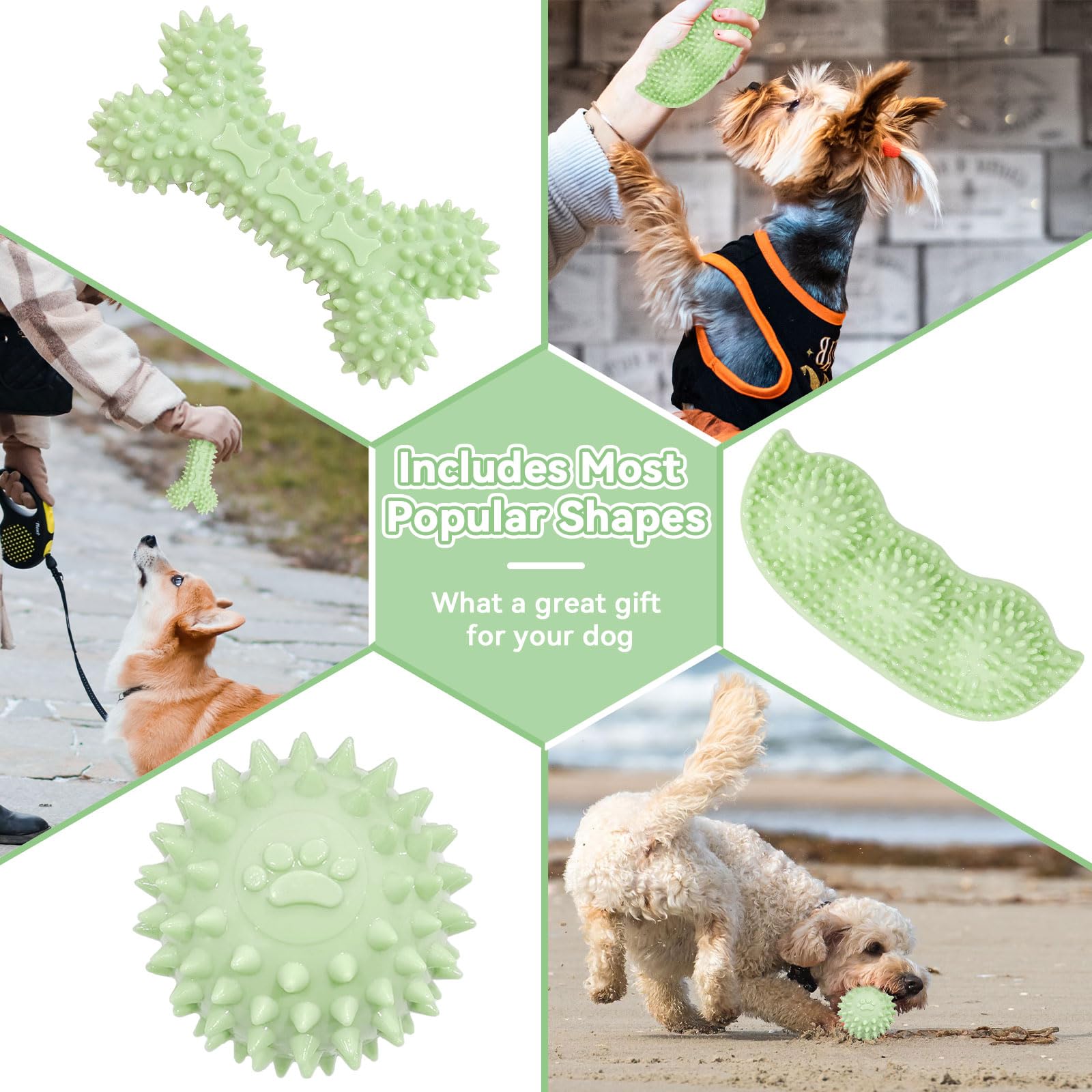 Petcare: juguete denticion verde hueso, textura suave que acompaña el juego activo y limpieza suave.