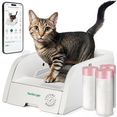 Petcove PurrTek Light: caja de arena automática para gatos, limpieza constante y control desde la aplicación móvil.