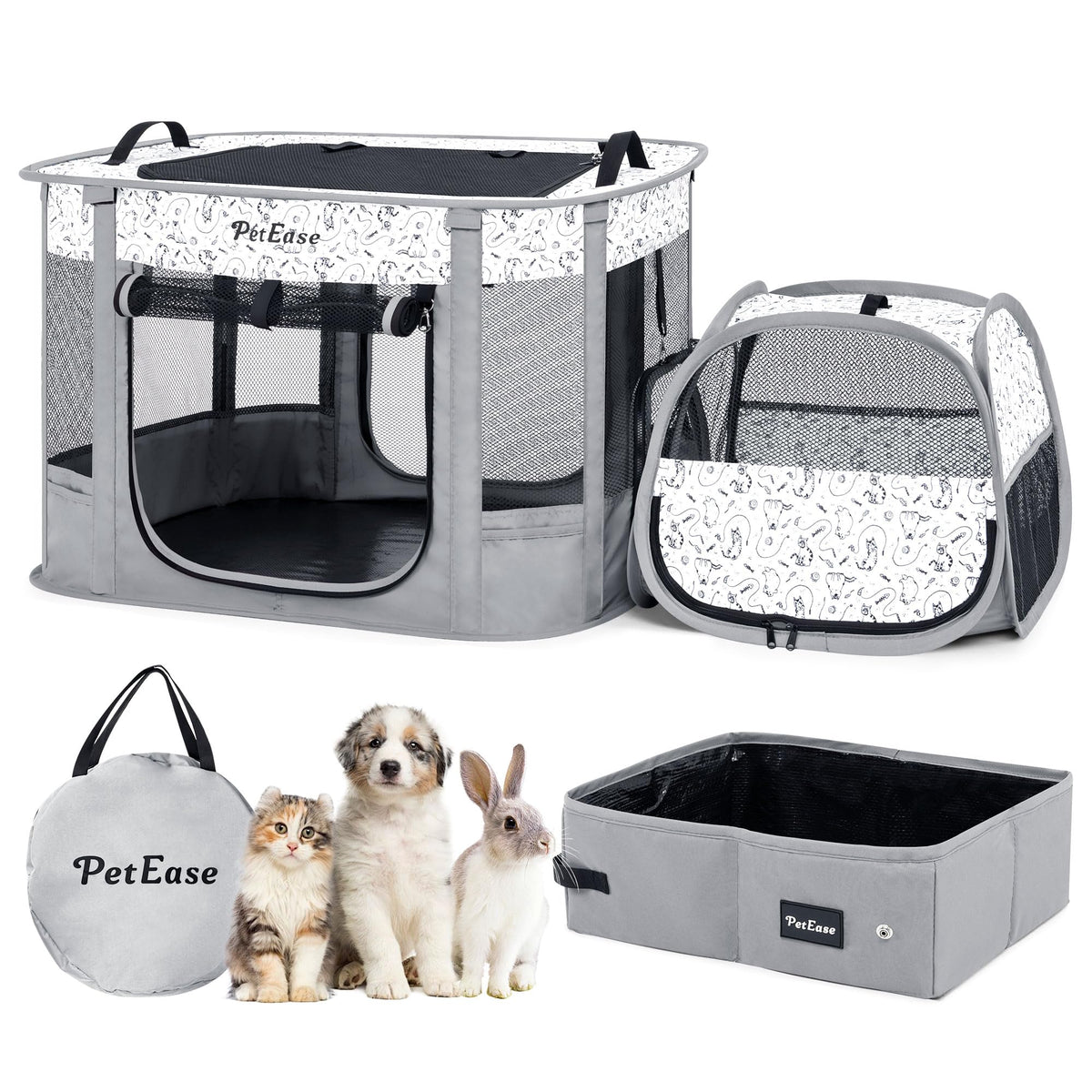 PetEase jaula portátil para gatos con arenero, separación limpia de juego y higiene.
