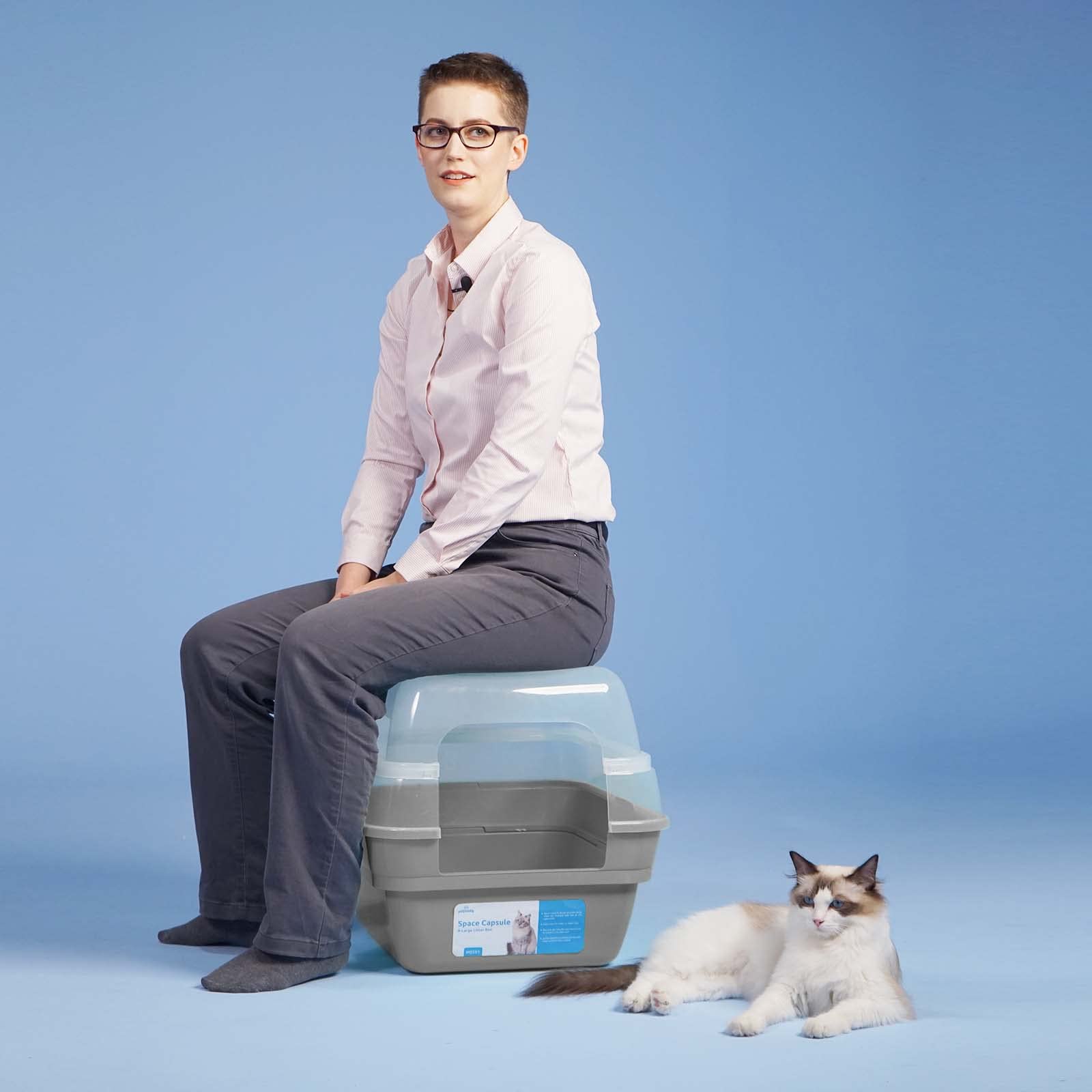 Petfamily caja gris elegante para hogares con varios felinos.