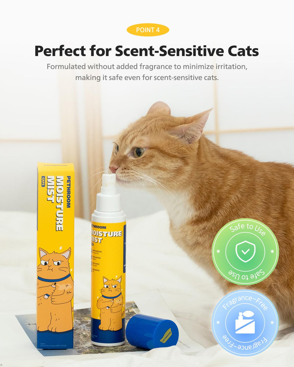 PETHROOM Bruma para gatos, sin fragancia para uso diario sensible.