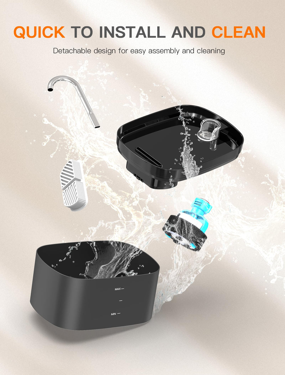 Petilog bebedero para gatos, diseño translúcido que permite ver el nivel de agua.