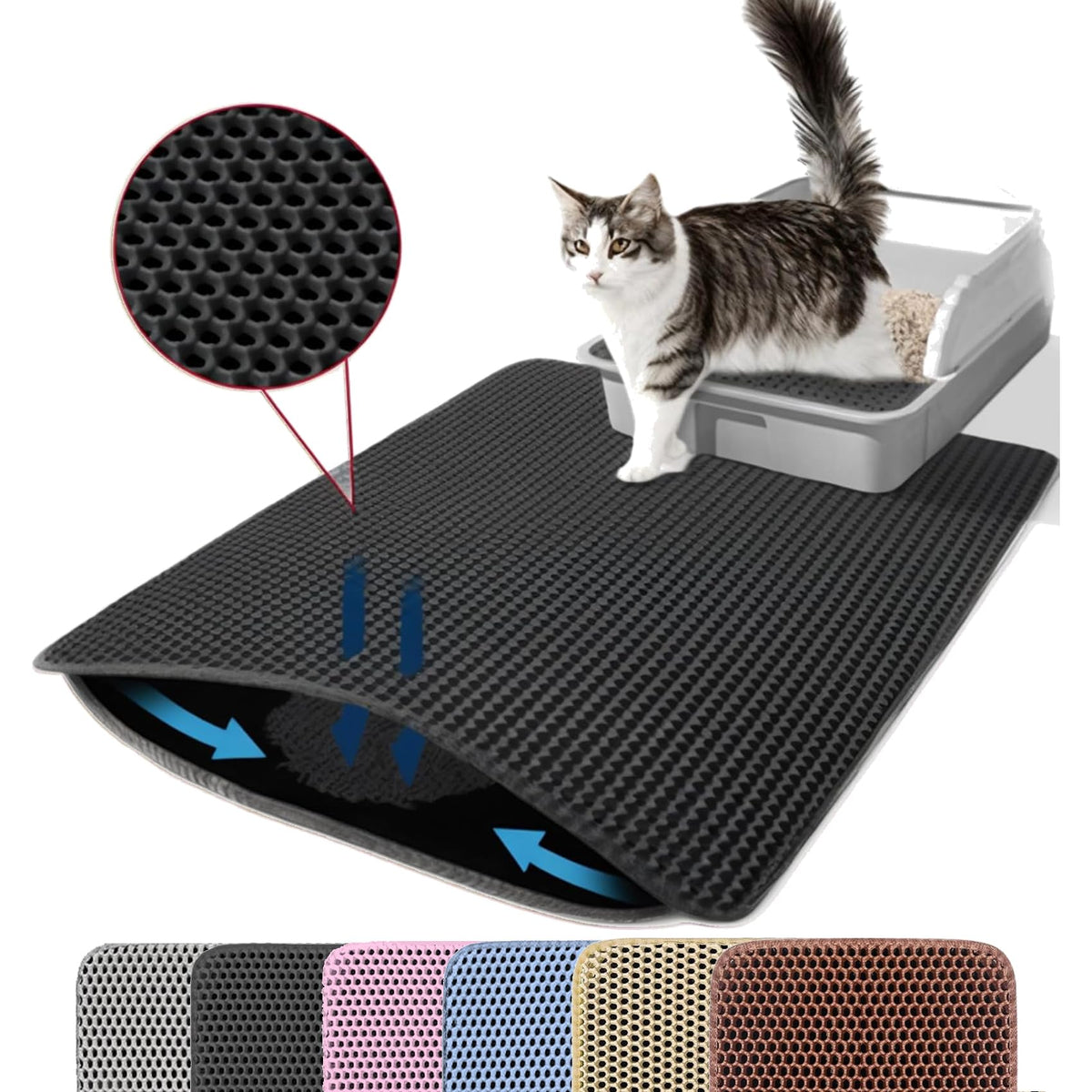 Petinstinct alfombrilla XL para arena de gato, panal superior que atrapa arena y evita suciedad.