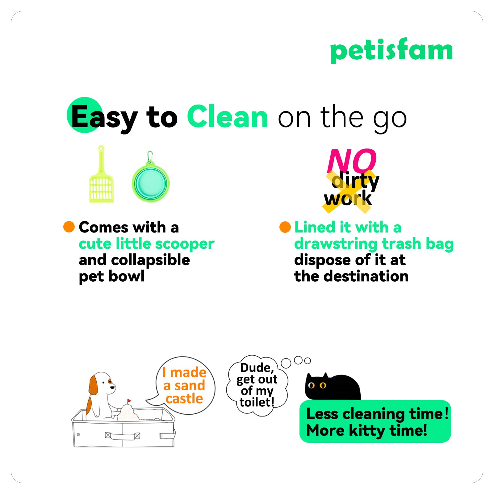 Petisfam arenero portátil incluye cuenco plegable para agua o comida.
