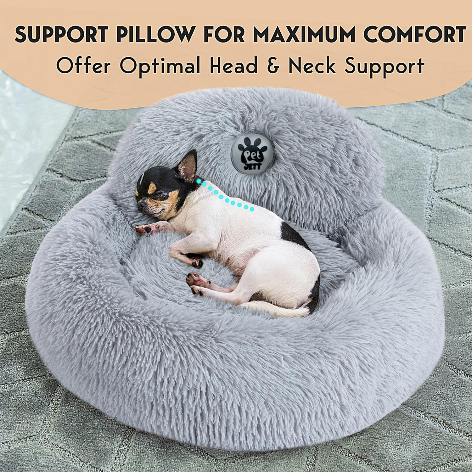 PetJett cama con pelaje sintético de lujo, suave y cálido para dormir.
