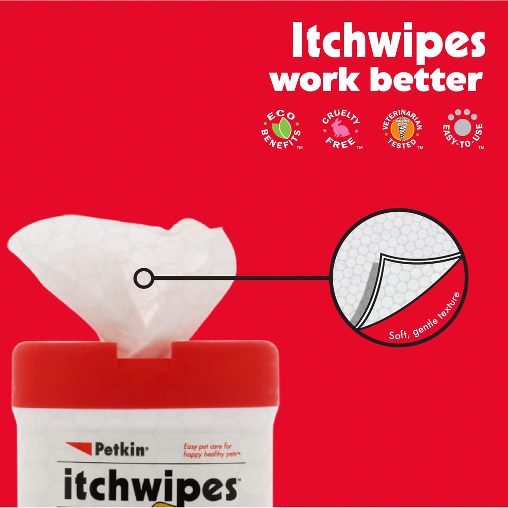 Petkin Anti Itch Wipes: ingredientes calmantes como hamamelis, aloe y avena