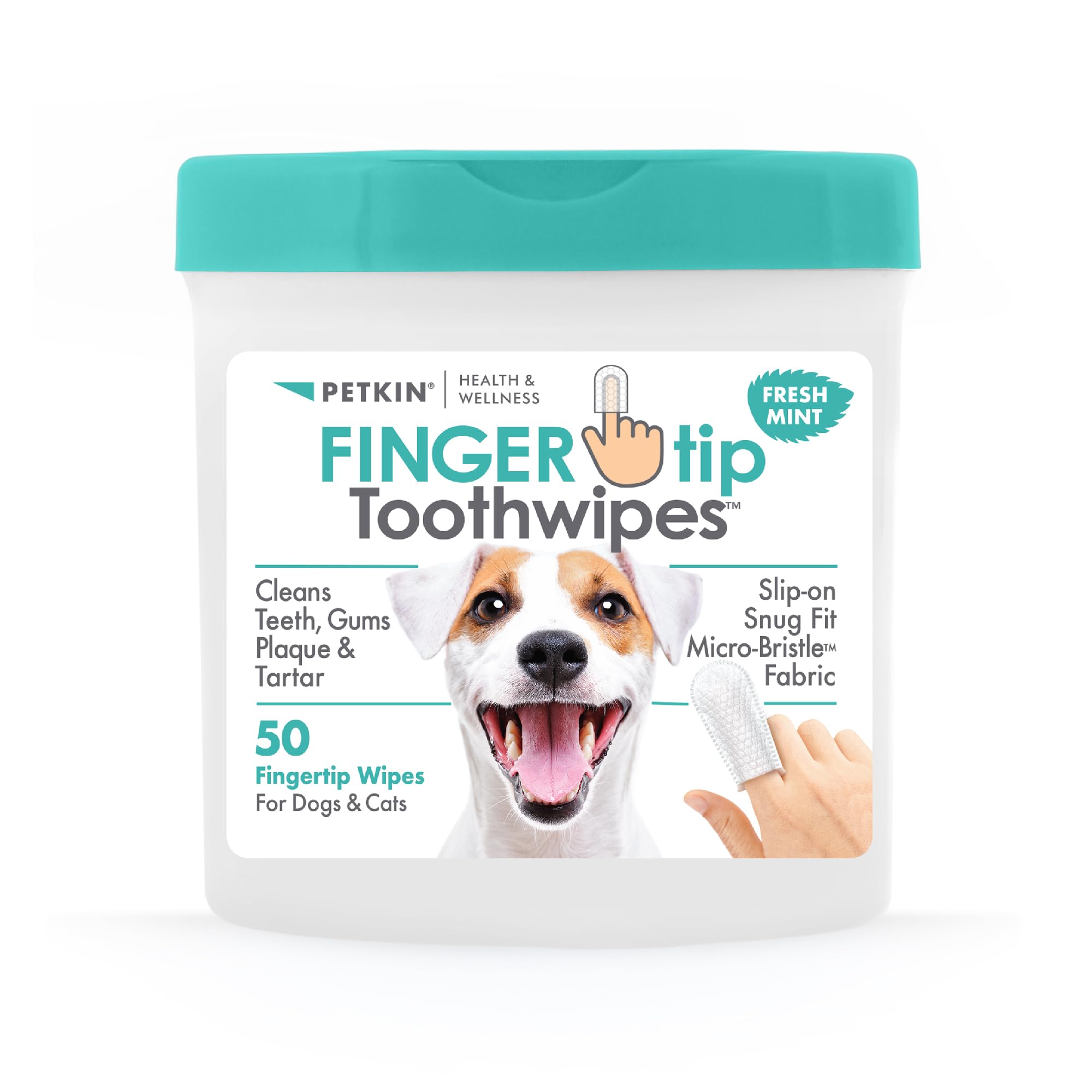 Petkin toallitas dentales de dedo para perros y gatos, limpieza suave de dientes.