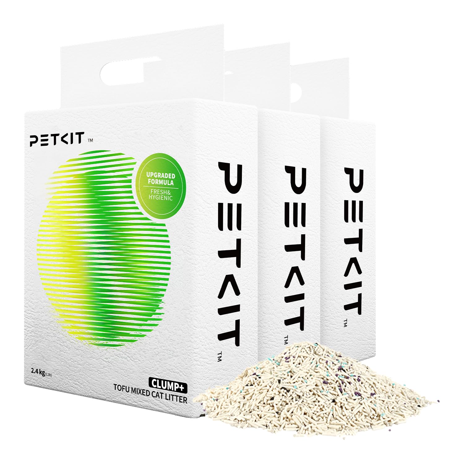 PETKIT Clump+ tofu: mezcla ideal para absorción rápida y limpieza fácil.