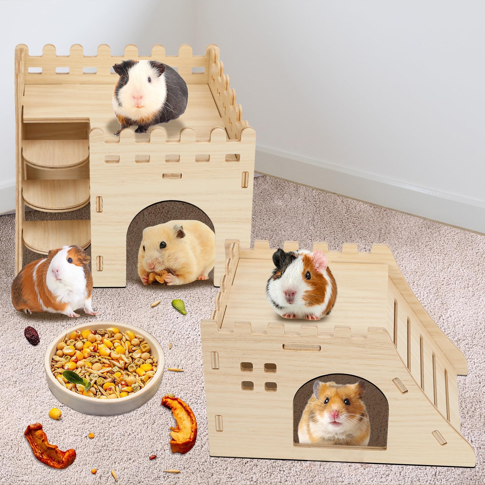 PETKNOWS diseño natural de madera, refugio acogedor que se integra en jaulas.